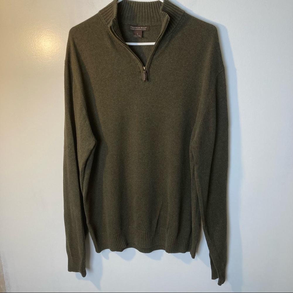 Chatham Road Army Green Cashmere Cotton Blend Sweater, Large